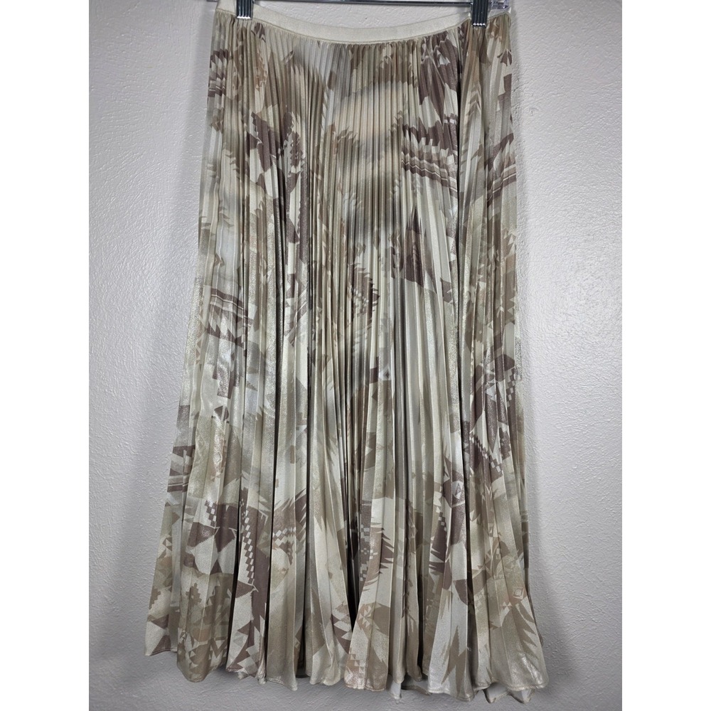 Polo Ralph Lauren Tan Pleated Gold Metallic Midi Skirt Women's Size Medium NWT